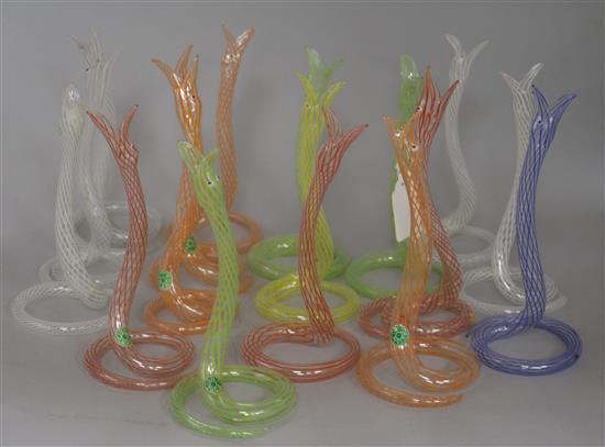 A collection of glass studio, snakes and vase